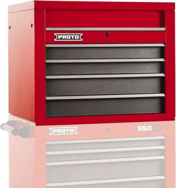 Proto - 4 Drawer Top Tool Chest - 34" Wide x 25-1/4" Deep x 27" High, Steel, Safety Red/Gray - Exact Tool & Supply