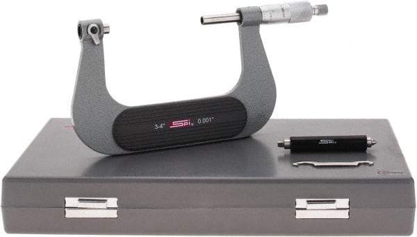 SPI - 3 to 4" Range, Mechanical Screw Thread Micrometer - Ratchet Stop Thimble, 0.001" Graduation, +/-0.0002" Accuracy - Exact Tool & Supply