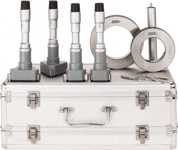 SPI - 4 Piece, 2 to 4", Chrome Plated Coated, Mechanical Inside Micrometer Set - 0.0002" Graduation, 6" Extension Rod Length, (2) Setting Rings Included - Exact Tool & Supply