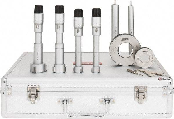 SPI - 4 Piece, 0.8 to 2", Chrome Plated Coated, Mechanical Inside Micrometer Set - 0.0002" Graduation, 6" Extension Rod Length, (2) Setting Rings Included - Exact Tool & Supply