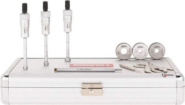 SPI - 3 Piece, 0.275 to 1/2", Chrome Plated Coated, Mechanical Inside Micrometer Set - 0.0001" Graduation, 4" Extension Rod Length, (3) Setting Rings Included - Exact Tool & Supply