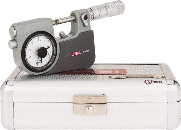 SPI - 0 to 1" Range, 0.00005" Graduation, Mechanical Indicating Micrometer - Accurate to 0.0001" Carbide Measuring Face - Exact Tool & Supply