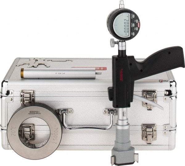 SPI - 2 to 2-1/2", 4.48" Deep, Pistol Grip Electronic Bore Gage - Up to 0.0002" Accuracy, 0.0001" Resolution, Includes Indicator - Exact Tool & Supply