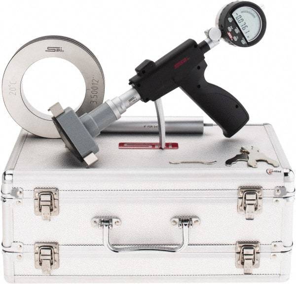 SPI - 3.5 to 4", 4.48" Deep, Pistol Grip Electronic Bore Gage - Up to 0.0002" Accuracy, 0.0001" Resolution, Includes Indicator - Exact Tool & Supply