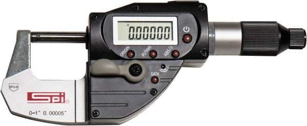SPI - 0 to 1" Range, 0.00005" Resolution, IP65 Electronic Outside Micrometer - 0.00015" Accuracy, CR2032 Battery - Exact Tool & Supply