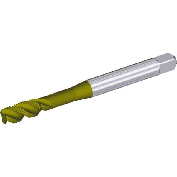 Kennametal - M10x1.50 Metric 3 Flute Modified Bottoming Spiral Flute Tap - Cobalt, TiN Finish, 100mm OAL, Right Hand Flute, Right Hand Thread, H6 - Exact Tool & Supply