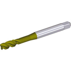 Kennametal - M10x1.50 Metric 3 Flute Modified Bottoming Spiral Flute Tap - Cobalt, TiN Finish, 100mm OAL, Right Hand Flute, Right Hand Thread, H6 - Exact Tool & Supply