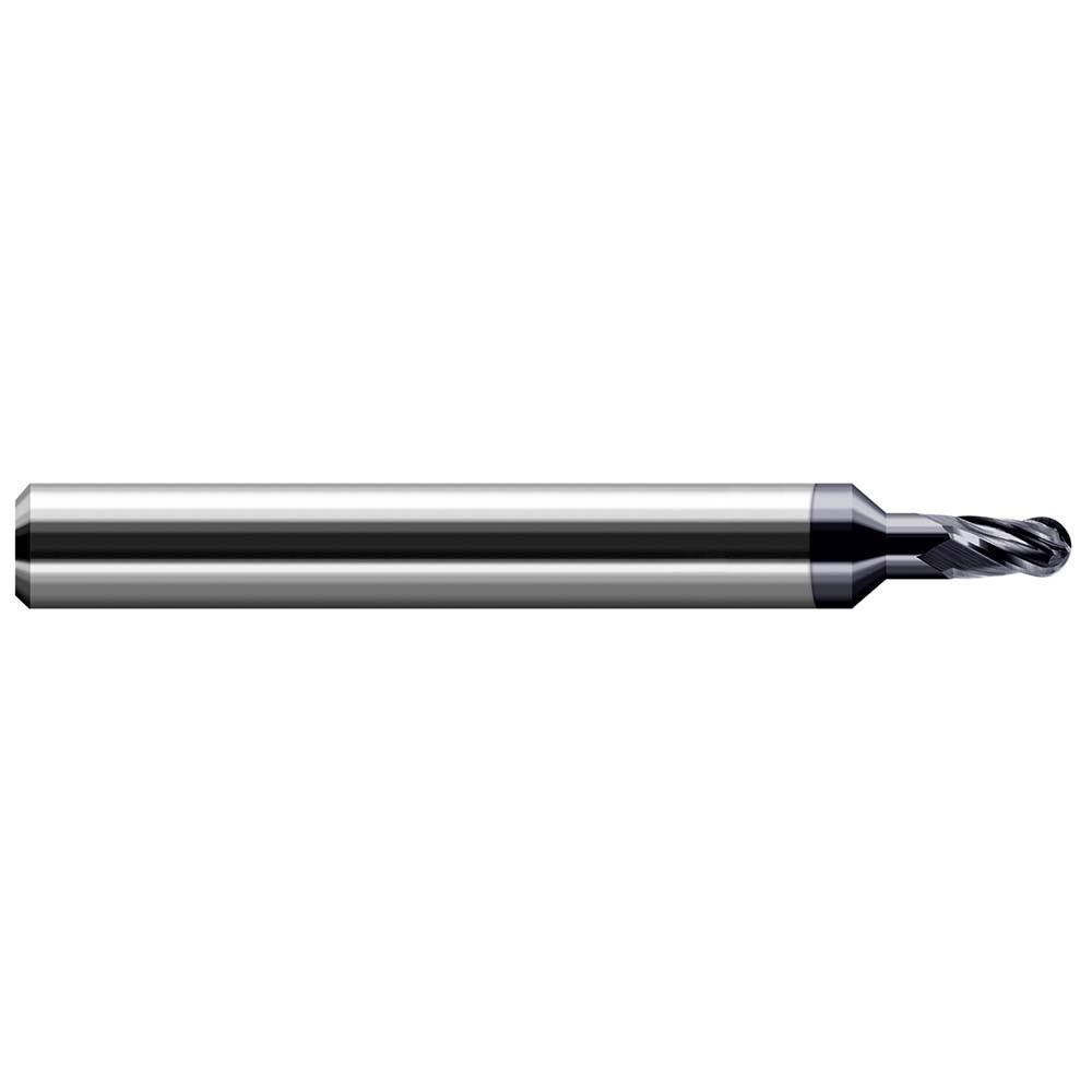 Harvey Tool - Ball End Mills; Mill Diameter (Inch): 1/16 ; Mill Diameter (Decimal Inch): 0.0620 ; Number of Flutes: 4 ; Length of Cut (Inch): 3/32 ; Length of Cut (Decimal Inch): 0.0930 ; Material: Solid Carbide - Exact Tool & Supply