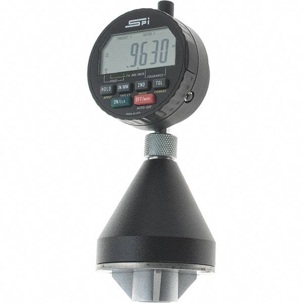 SPI - 1 to 2", 0 to 90° Included Angle, Digital Chamfer Gage - Hardened Tool Steel (Plunger), 3 Blade Plunger, 0.0001" Accuracy, 0.0001" Graduation - Exact Tool & Supply