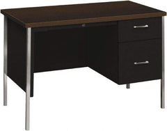 Hon - Woodgrain Laminate Right Pedestal Desk with Center Drawer - 45-1/4" Wide x 24" Deep x 29-1/2" High, Mocha/Black - Exact Tool & Supply