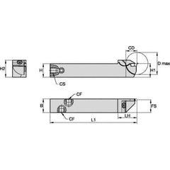 Kennametal - External Thread, 10mm Max Cut of Depth, 1.6mm Min Groove Width, 5" OAL, Right Hand Indexable Grooving Cutoff Toolholder - 1/2" Shank Height x 1/2" Shank Width, EG0160M1FP02 Insert Style, EVSC Toolholder Style, Series Beyond Evolution - Exact Tool & Supply
