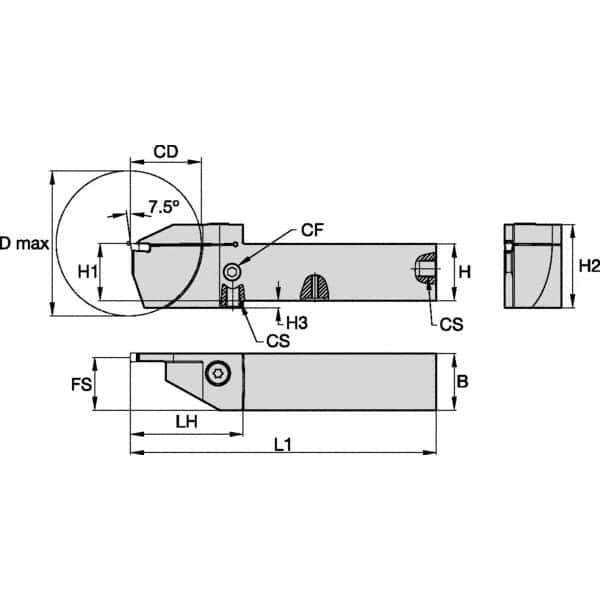 Kennametal - External Thread, 16mm Max Cut of Depth, 1.6mm Min Groove Width, 125mm OAL, Right Hand Indexable Grooving Cutoff Toolholder - 12mm Shank Height x 12mm Shank Width, EG0160M1FP02 Insert Style, EVSC Toolholder Style, Series Beyond Evolution - Exact Tool & Supply