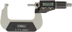 Fowler - 2 to 3" Range, 0.00005" Resolution, Standard Throat IP54 Electronic Outside Micrometer - 0.0002" Accuracy, Ratchet Stop Thimble, Carbide Face, CR2032 Battery - Exact Tool & Supply