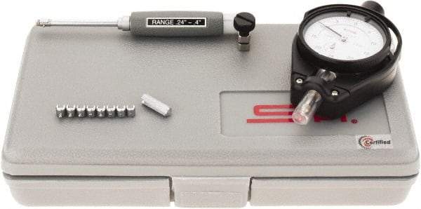 SPI - 9 Anvil, 0.24 to 0.4" Dial Bore Gage - 0.0005" Graduation, 2" Gage Depth, Accurate to 0.0006", Carbide Ball - Exact Tool & Supply