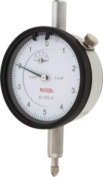 SPI - 0.05" Range, 0-5-0 Dial Reading, 0.0001" Graduation Dial Drop Indicator - 2.2" Dial, 0.01" Range per Revolution, 0.0007" Accuracy, Revolution Counter, Includes NIST Traceability Certification - Exact Tool & Supply
