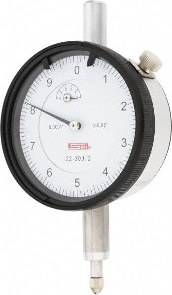 SPI - 0.05" Range, 0-10 Dial Reading, 0.0001" Graduation Dial Drop Indicator - 2.2" Dial, 0.01" Range per Revolution, 0.0007" Accuracy, Revolution Counter, Includes NIST Traceability Certification - Exact Tool & Supply