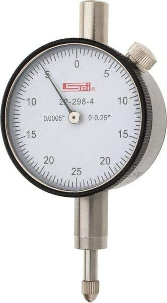 SPI - 1/4" Range, 0-25-0 Dial Reading, 0.0005" Graduation Dial Drop Indicator - 1.61" Dial, 0.05" Range per Revolution, 0.0005" Accuracy, Includes NIST Traceability Certification - Exact Tool & Supply