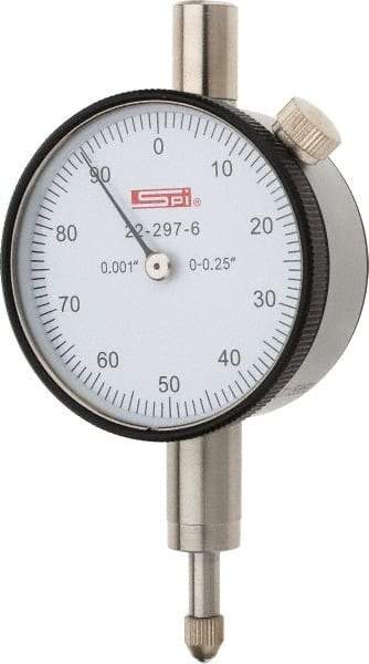 SPI - 1/4" Range, 0-100 Dial Reading, 0.001" Graduation Dial Drop Indicator - 1.61" Dial, 0.1" Range per Revolution, 0.001" Accuracy, Includes NIST Traceability Certification - Exact Tool & Supply
