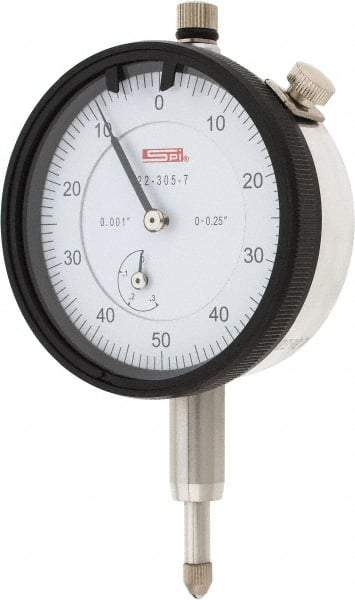 SPI - 1/4" Range, 0-50-0 Dial Reading, 0.001" Graduation Dial Drop Indicator - 2.2" Dial, 0.1" Range per Revolution, 0.002" Accuracy, Revolution Counter - Exact Tool & Supply