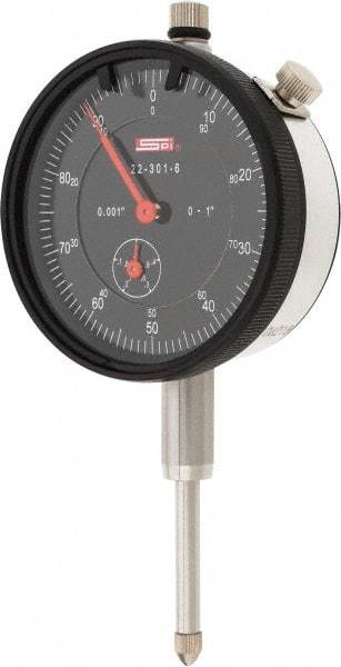 SPI - 1" Range, 0-100 Dial Reading, 0.001" Graduation Dial Drop Indicator - 2.2" Dial, 0.1" Range per Revolution, 0.002" Accuracy, Revolution Counter, Includes NIST Traceability Certification - Exact Tool & Supply