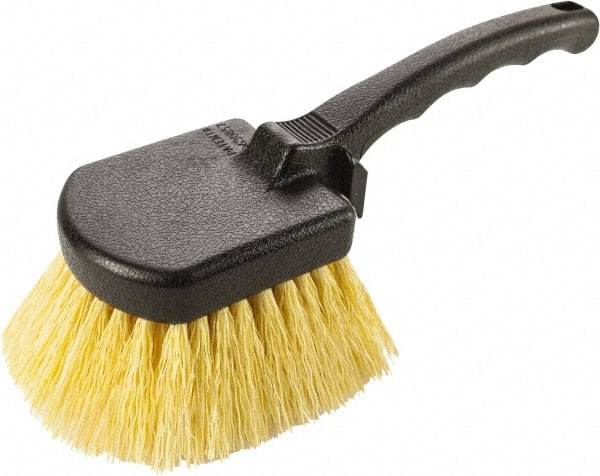 Harper Brush - 2-1/4" Bristle Length, Polypropylene Utility Scrub Brush - 6" Long x 8" Wide Head, 10" OAL, Easy Grip Handle, Black, Polypropylene Block, Flagged - Exact Tool & Supply