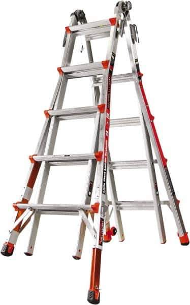 Little Giant Ladder - 18 Steps, 19' High, Type IA Rating, Aluminum Multi-Use Ladder - 300 Lb Load Capacity, 26-1/2" Base Width - Exact Tool & Supply