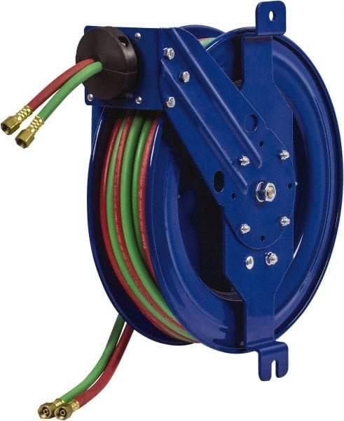 CoxReels - 19-1/2" Long x 10-1/2" Wide x 22" High, 1/4" ID, Spring Retractable Welding Hose Reel - 75' Hose Length, 200 psi Working Pressure, Hose Included - Exact Tool & Supply
