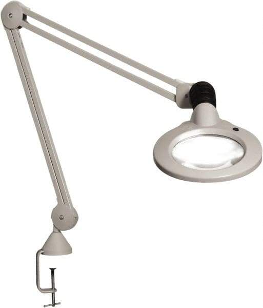 Vision Engineering - 30" Arm, Spring Suspension, Clamp Mount, LED, Light Gray, Magnifying Task Light - 9 Watts, 120 Volts, 1.75x Magnification - Exact Tool & Supply