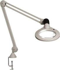 Vision Engineering - 30" Arm, Spring Suspension, Clamp Mount, LED, Light Gray, Magnifying Task Light - 9 Watts, 120 Volts, 1.75x Magnification - Exact Tool & Supply