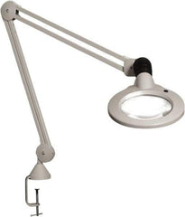 Vision Engineering - 30" Arm, Spring Suspension, Clamp Mount, LED, Light Gray, Magnifying Task Light - 9 Watts, 120 Volts, 2.25x Magnification - Exact Tool & Supply