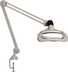 Vision Engineering - 30" Arm, Spring Suspension, Clamp Mount, LED, Light Gray, Magnifying Task Light - 6 Watts, 120 Volts, 1.88x Magnification - Exact Tool & Supply