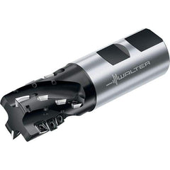 Walter - 1-1/2" Cut Diam, 54mm Max Depth of Cut, 1-1/2" Shank Diam, 5-7/16" OAL, Indexable Square Shoulder Helical End Mill - Weldon Shank, 90° Lead Angle, Through Coolant, Series M4257 - Exact Tool & Supply