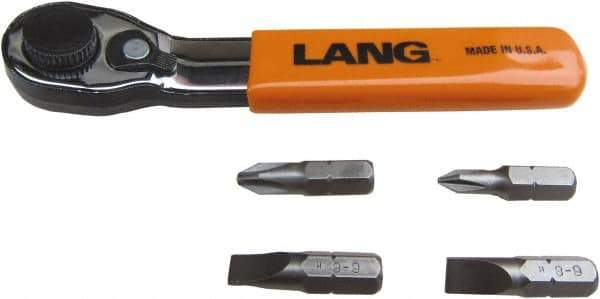 Lang - 5 Piece, Silver/Orange/Black Ratcheting Bit Driver Set - For Use with Various Applications - Exact Tool & Supply