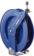 CoxReels - 12 AWG, 100' Cable Length, Cord & Cable Reel with Outlet End - 1 Outlet, NEMA 5-20R, 20 Amps, 115 Volts, SJO Cable, Blue Reel, Spring Driven Reel - Exact Tool & Supply