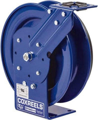 CoxReels - 10 AWG, 50' Cable Length, Cord & Cable Reel without Cable - 0 Outlets, 35 Amps, 115 Volts, SO Cable, Blue Reel, Spring Driven Reel - Exact Tool & Supply