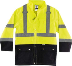 Ergodyne - Size M, Lime, Rain Jacket - 3 Pockets, Rollaway Hood - Exact Tool & Supply