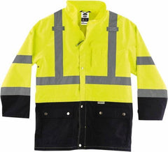 Ergodyne - Size L, Lime, Rain Jacket - 3 Pockets, Rollaway Hood - Exact Tool & Supply