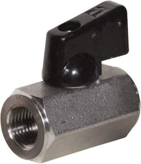 Value Collection - 3/8" Pipe, Full Port, Stainless Steel Miniature Ball Valve - Inline - Two Way Flow, FNPT x FNPT Ends, Wedge Handle, 1,000 WOG, 150 WSP - Exact Tool & Supply