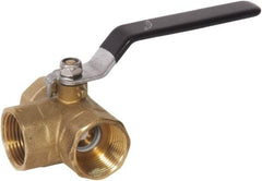Value Collection - 1" Pipe, Standard Port, Brass Diverter Ball Valve - Inline - Three Way Flow, FNPTF x FNPTF x FNPTF Ends, Lever Handle, 600 WOG, 150 WSP - Exact Tool & Supply