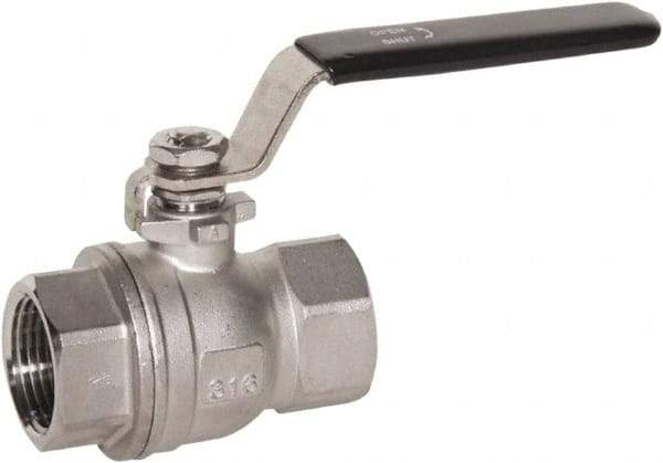 Value Collection - 1" Pipe, Full Port, Stainless Steel Standard Ball Valve - 2 Piece, FNPT x FNPT Ends, Lever Handle, 600 WOG, 150 WSP - Exact Tool & Supply