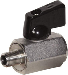 Value Collection - 3/8" Pipe, Full Port, Stainless Steel Miniature Ball Valve - Inline - Two Way Flow, MNPT x FNPT Ends, Wedge Handle, 1,000 WOG, 150 WSP - Exact Tool & Supply