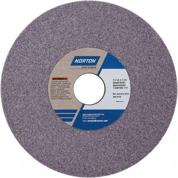 Norton - 7" Diam x 1-1/4" Hole x 1/2" Thick, J Hardness, 60 Grit Surface Grinding Wheel - Aluminum Oxide, Type 1, Medium Grade, Vitrified Bond - Exact Tool & Supply