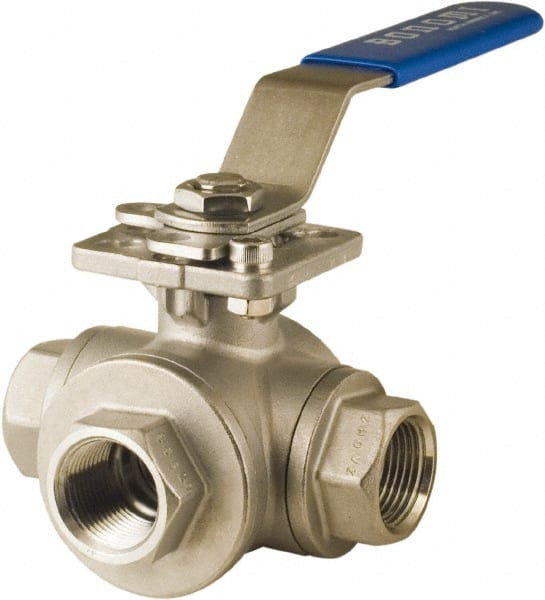BONOMI - 1-1/2" Pipe, Full Port, Stainless Steel 3-Way Diverter Ball Valve - Exact Tool & Supply