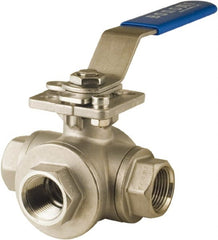 BONOMI - 1-1/2" Pipe, Full Port, Stainless Steel 3-Way Mixing Ball Valve - Exact Tool & Supply