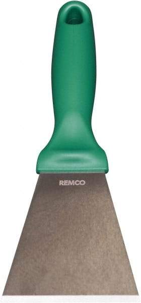 Remco - Stiff Stainless Steel Beveled Scraper - 3" Blade Width x 3-1/2" Blade Length, 5-13/32" Long Ergonomic Polypropylene Handle - Exact Tool & Supply