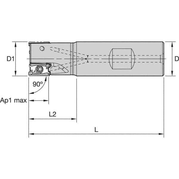 Kennametal - 40mm Cut Diam, 11mm Max Depth of Cut, 32mm Shank Diam, 110mm OAL, Indexable Square Shoulder End Mill - LNGU110408SRGE Inserts, Weldon Shank, 0° Lead Angle, Through Coolant, Series Mill 4-11 - Exact Tool & Supply