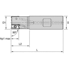 Kennametal - 1" Cut Diam, 11mm Max Depth of Cut, 1" Shank Diam, 4.03" OAL, Indexable Square Shoulder End Mill - LNGU110408SRGE Inserts, Weldon Shank, 0° Lead Angle, Through Coolant, Series Mill 4-11 - Exact Tool & Supply