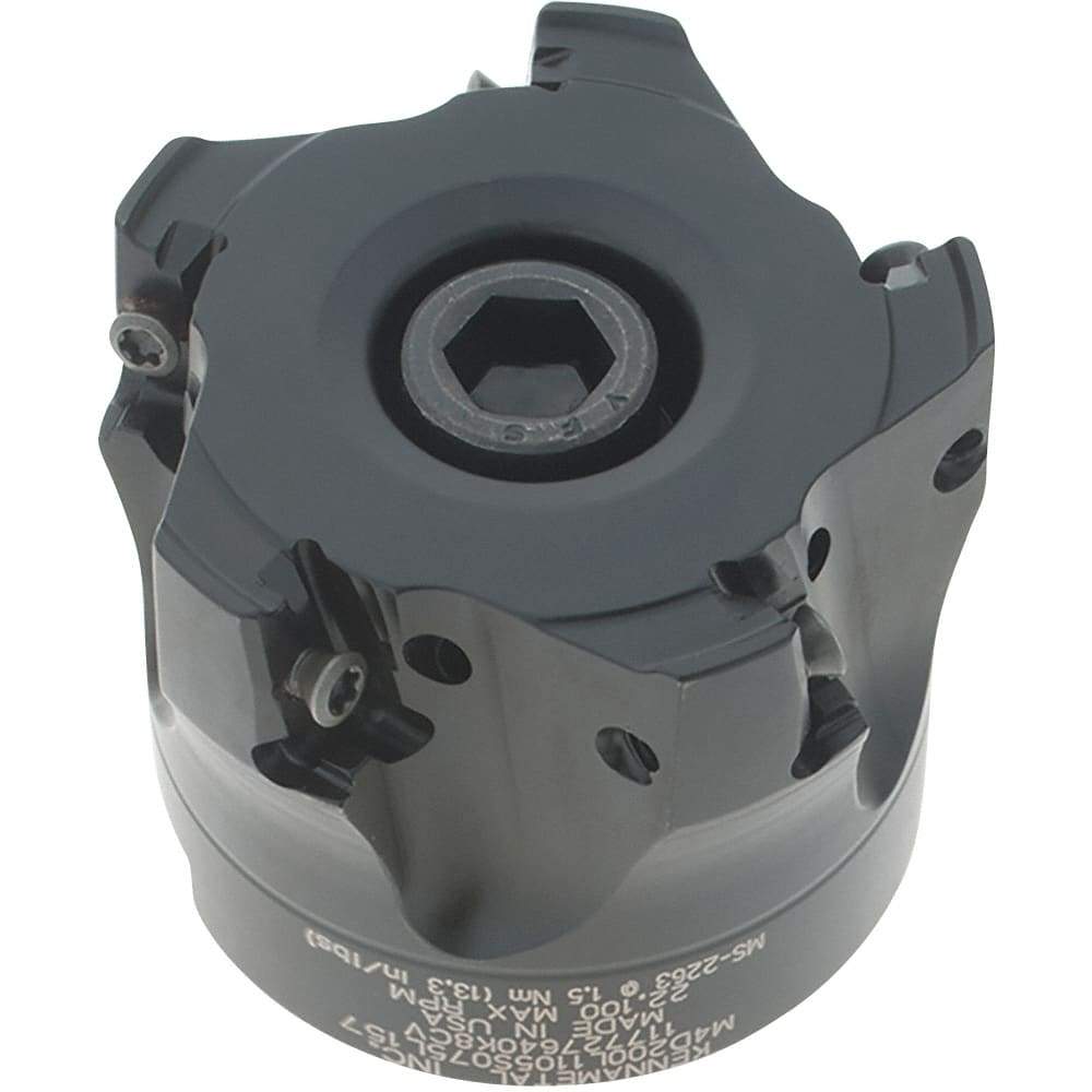 Kennametal - 5 Inserts, 2" Cut Diam, 3/4" Arbor Diam, 11mm Max Depth of Cut, Indexable Square-Shoulder Face Mill - 0° Lead Angle, 40mm High, LNGU110408SRGE Insert Compatibility, Through Coolant, Series Mill 4-11 - Exact Tool & Supply