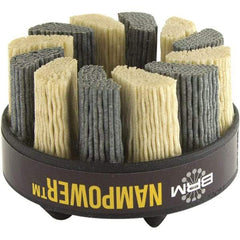 Brush Research Mfg. - 3" 120 Grit Ceramic/Silicon Carbide Straight Disc Brush - Medium Grade, Drive Arbor Connector, 0.7087" Trim Length, 0.63" Shank Diam, 0.63" Arbor Hole - Exact Tool & Supply