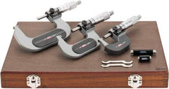 SPI - 0 to 3" Range, 3 Piece Mechanical Outside Micrometer Set - 0.0001" Graduation, 0.0001, 0.0002" Accuracy, Ratchet Stop Thimble, Carbide Face - Exact Tool & Supply